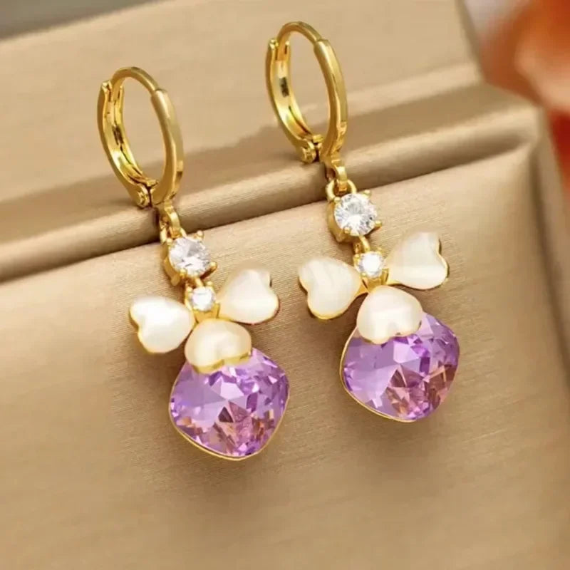 Unique Design Purple Crystal Opal Trefoil Earrings For Women Fashion