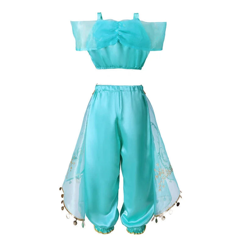 Disney Jasmine Princess Dress of Birthday Party Carnival Cosplay Aladdin  Girls Costume