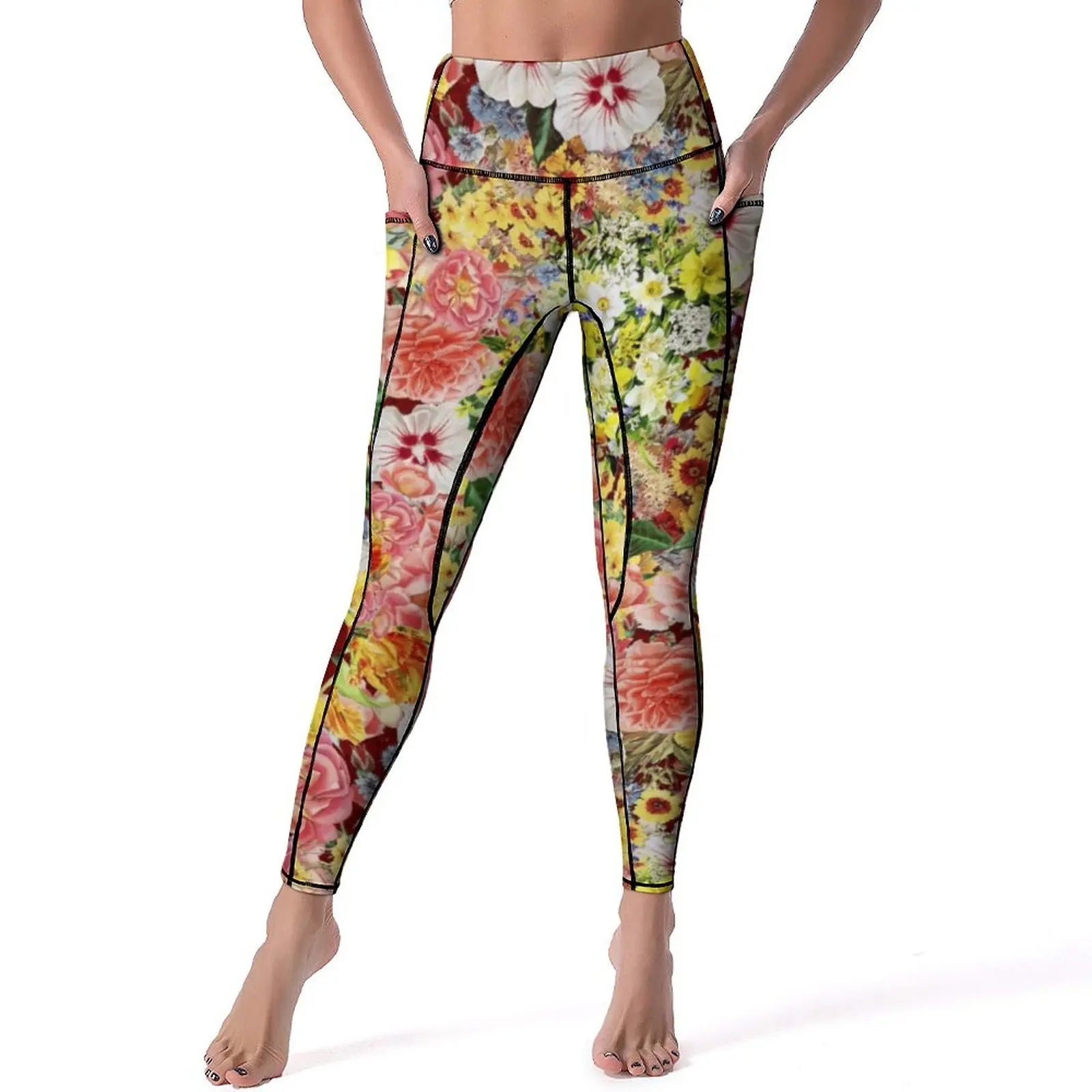 Hydrangea Floral Quality Yoga Pants Pink Lavender Print Leggings High Waist Workout Leggins Lady Funny Elastic Sport Legging