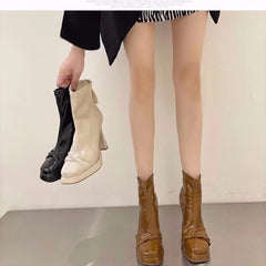 British Style Women Ankle Boots Winter Plush Warm Butterfly-knot Solid Color Zip Fashion Slim Women‘s Ankle Boots