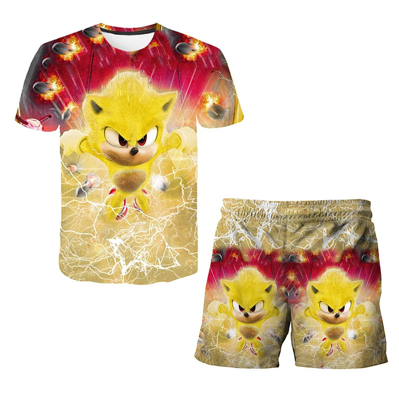 Summer New T-shirts Boys Sonics T-shirt Shorts 2 Pcs Sets Kids Boys Anime T Shirt Summer Children Baby Clothes Sets