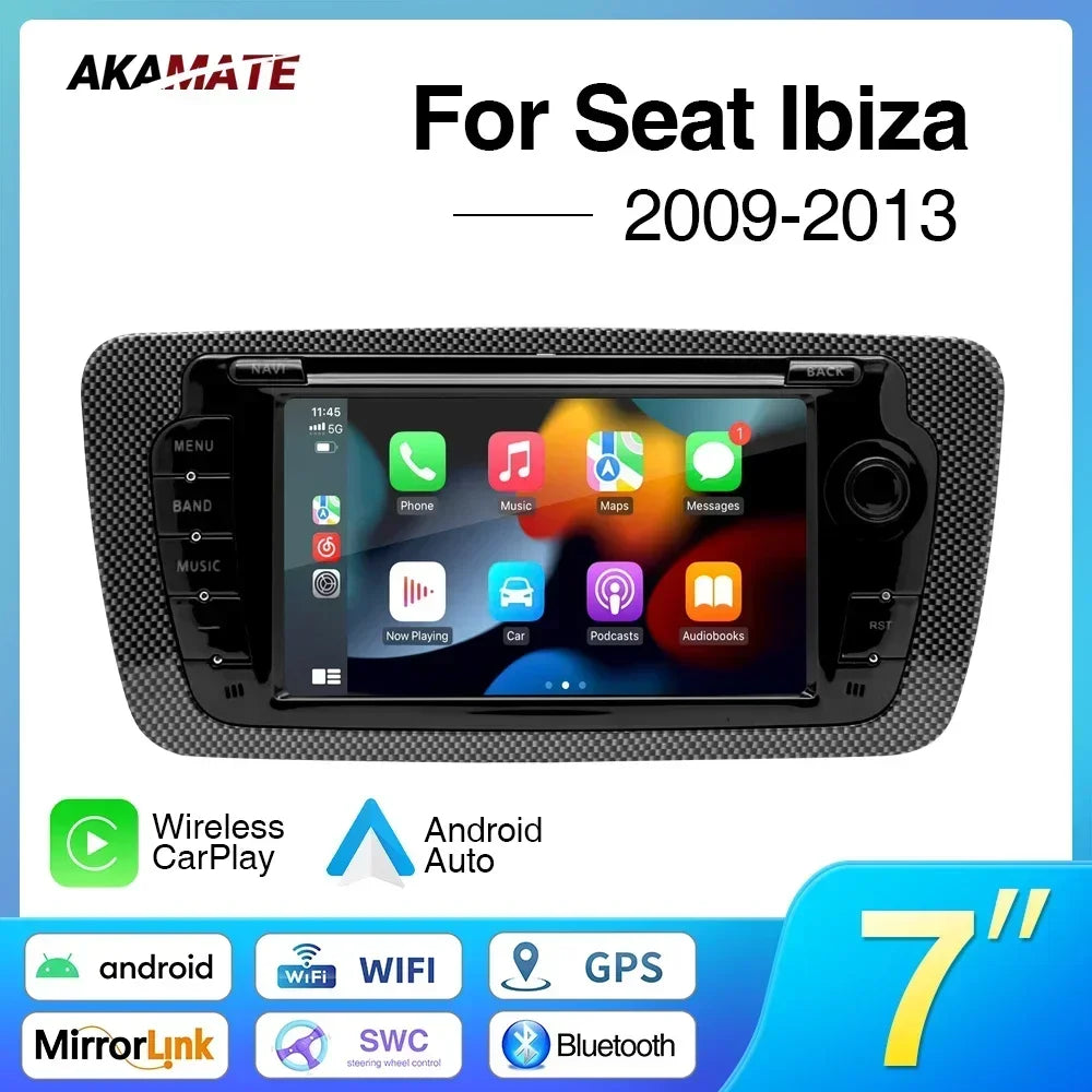 Car Radio for Seat Ibiza 2009-2013 Multimedia Player CarPlay Android Auto GPS Navigation Bluetooth WIFI FM Audio Head Unit 7inch