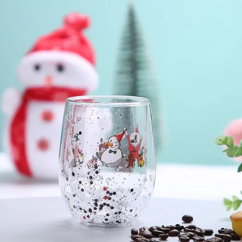 Christmas Double Wall Glass Cup Heat-resistant Water Cup Christmas Gift