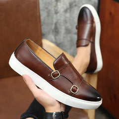 Men's Casual Leather Shoes Men Fashion British Style Loafers Mens Slip-on Outdoor Flats Monk Shoes