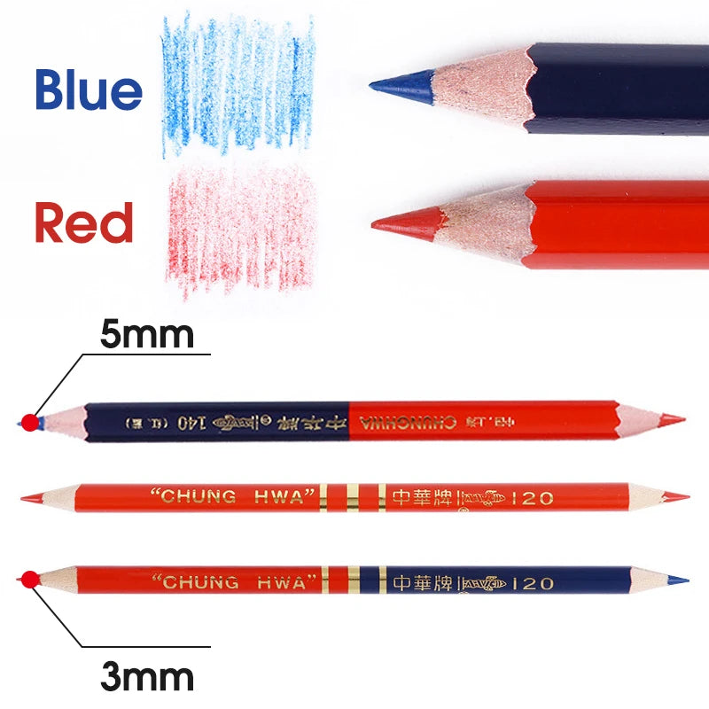 10Pcs Big Pencil,Red&Blue Double-Ended,Medical Science Laboratory Plotting Construction Wood Working Mark Stationery