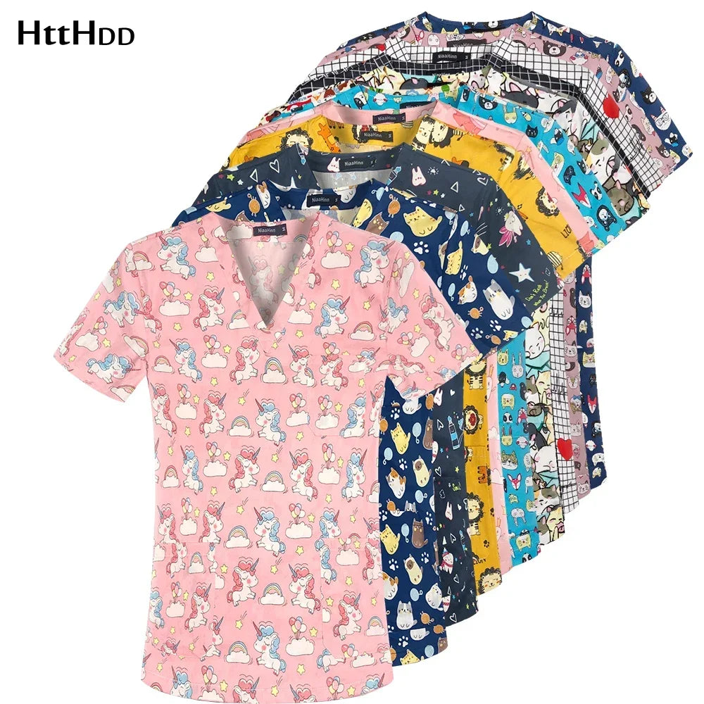 Pharmacist Dentist Veterinary Nurse New Tops Fashion Slim Beauty Scrub Clothes Spa Nurse Pure Cotton Medical Lab Medical Uniform