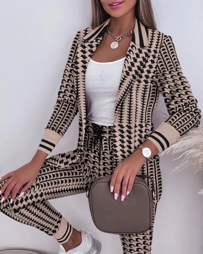 Women's Spring Double Breasted Blazer Office Pantsuit