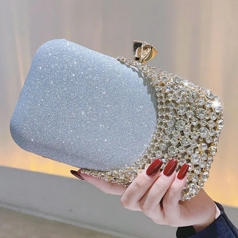 Women metal silver gold shell bag cute Evening Clutch Bag with strap For Wedding Party small Purses