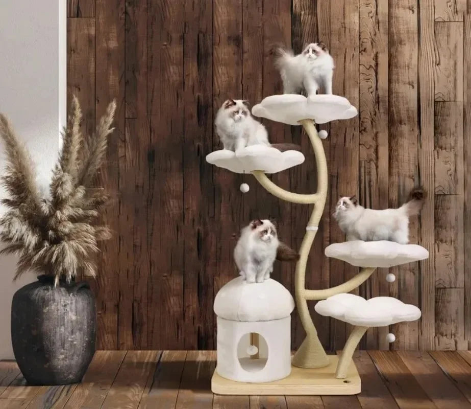 New Design Cat Climbing Tower Condo Indoor Wooden Flower Cat Tree with Natural Sisal Scratching Post