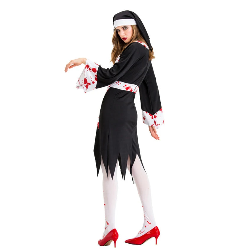 Scary Nun Cosplay Witch Horror Dracul aura Halloween Costume for Woman