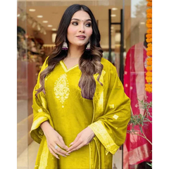 Yellow Indian Women Wedding Haldi Partywear Salwar Suit Straight Kurti Dress Set