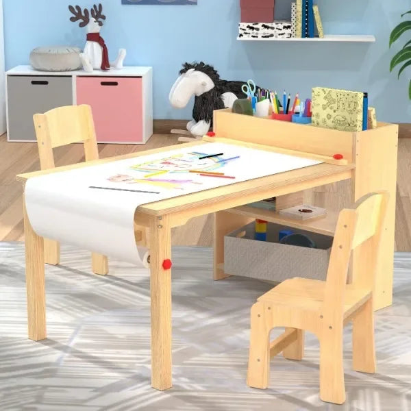 GDLF Kids Art Table and 2 Chairs, Wooden Drawing Desk, Activity & Crafts, Children's Furniture