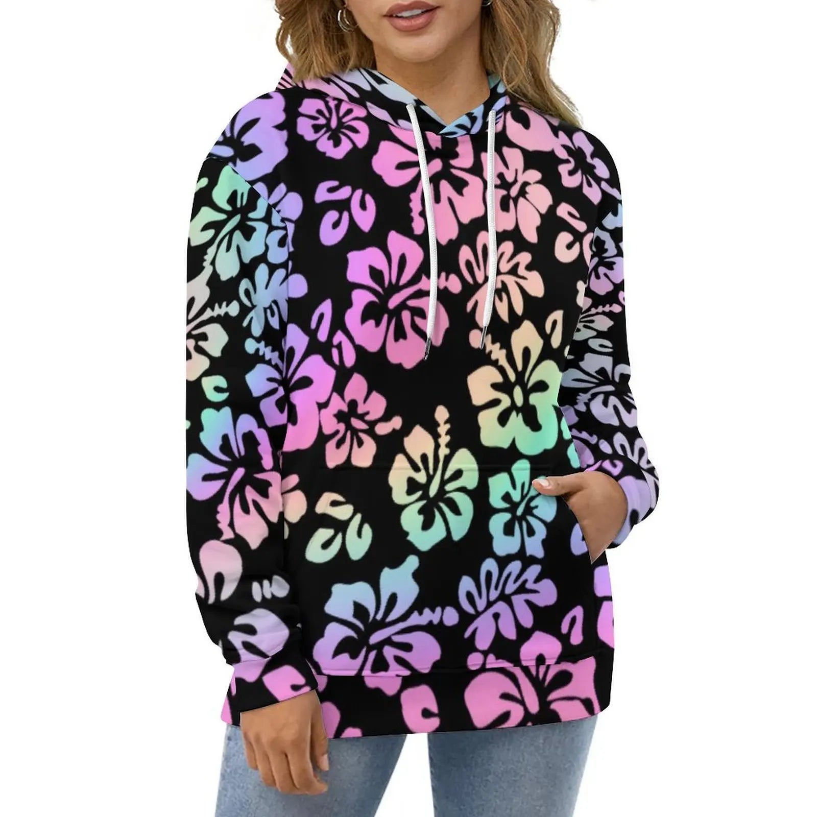 Hawaiian Hibiscus Flower Hoodies Tropical Floral Print Hip Hop Casual Hoodie