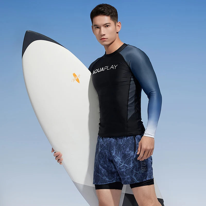 Men‘s Rash Guard Surfing Diving Suits Swimwear Long Sleeve Suit Swimming Surf Clothing