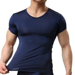 Men's Sheer Undershirts Man Ice Silk Mesh See through Basics Shirts