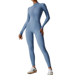 Women's Fitness Sports Yoga Bodysuit for Gym Zipper Long Sleeve Women's Gym Jumpsuits