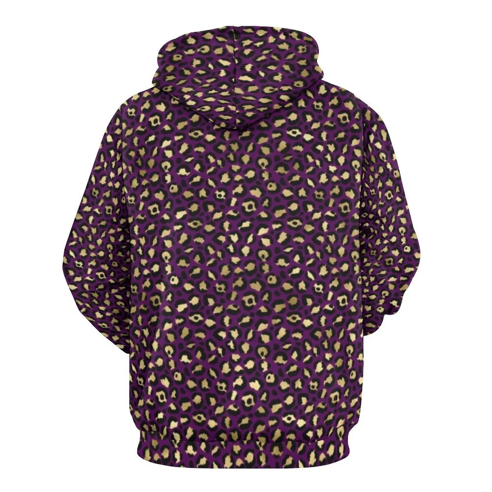 Purple And Gold Leopard Hoodies Animal Print Street Wear Oversize Hoodie