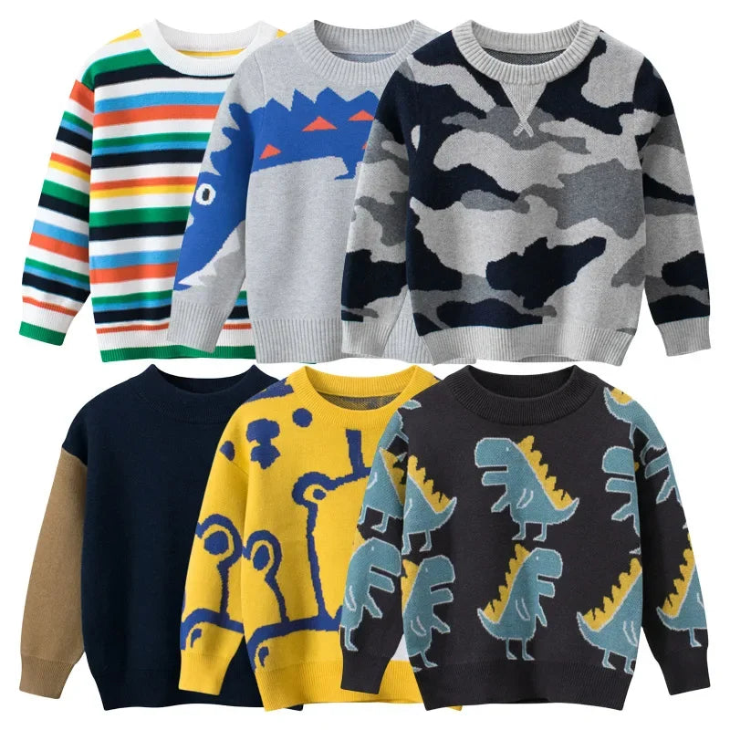 Winter Clothes Boys Sweaters Casual Camouflage Knit Top Children's Pullover Long Sleeve Cartoon Print Warm Kids Outfits