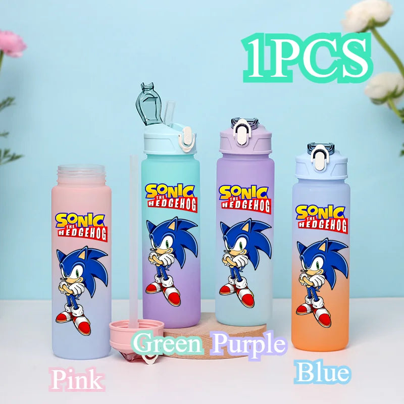 Sonic The Hedgehog 750ml Gradient Color Plastic Straw Cup Portable Outdoor Sports Large Capacity Cartoon Childrens Drinking Cup