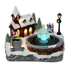 Water Fountain Luminous LED Light Up Music Christmas Village Ornaments