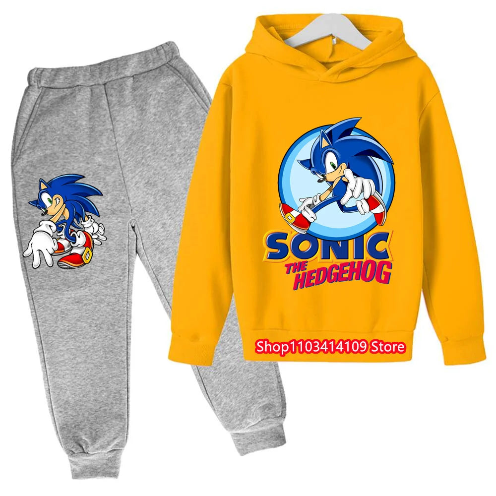 Kids Sonics Hoodies Sets Children Cotton Autumn And Spring Long Sleeve Sweatshirts Trousers 2pcs Costume Outfits