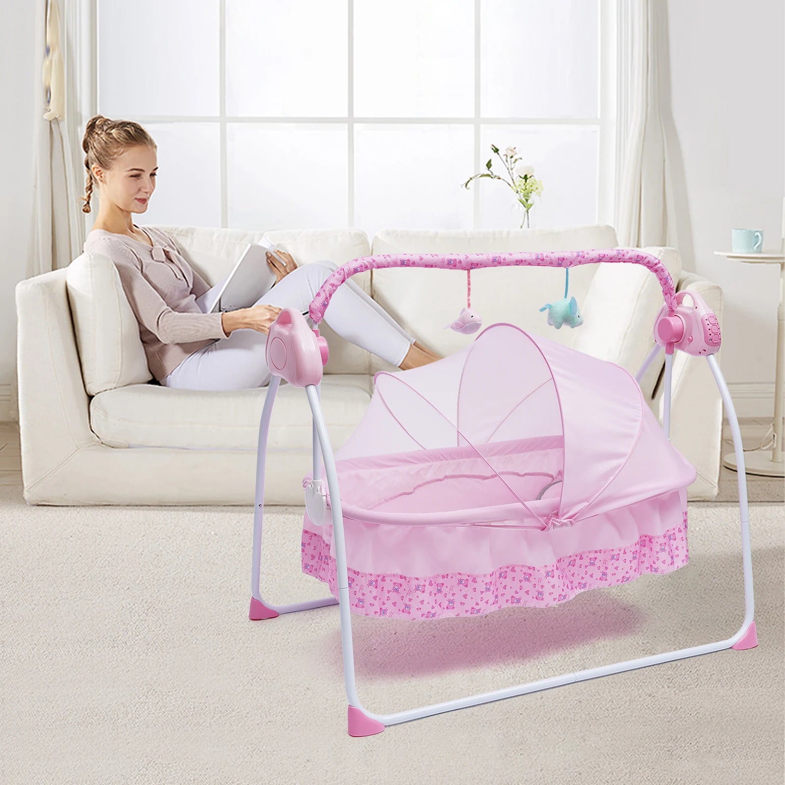 Electric Auto-Swing Baby Crib Cradle Sleep Bed Infant Rocker+Net Music Bluetooth Music Adjustable+ Mat