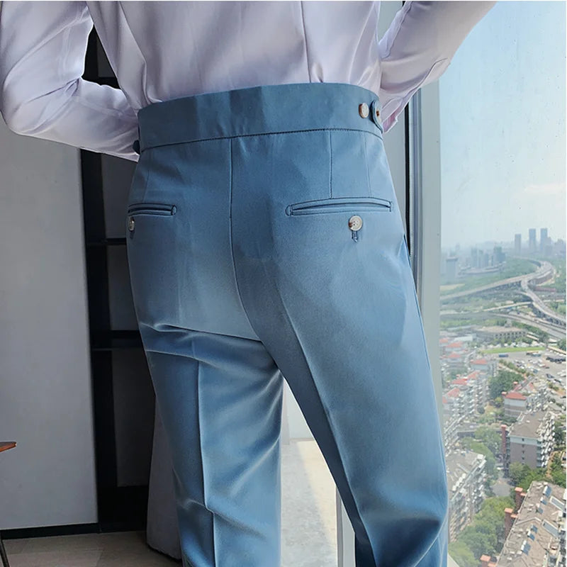 British Style New Solid High Waist Suit Pant Men Business Formal Wear Trousers 2022 High Quality Slim Casual Office Suit Pants