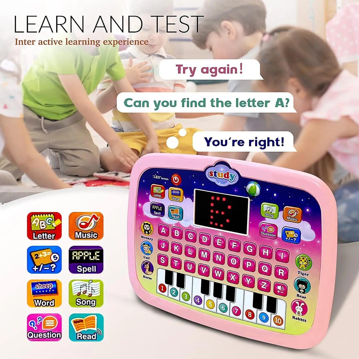 Kids Tablet, Educational Learning Pad with LED Screen