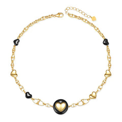 Classic retro glossy black enamel heart-shaped necklaces