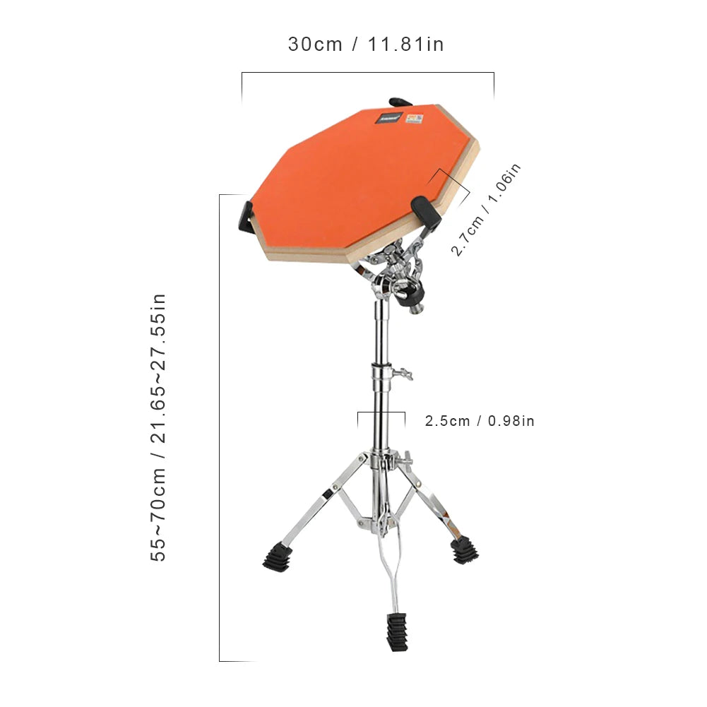 12Inch Practice Drum Pad Stand Set Adjustable Double Sided Drum Pad and Stand Set