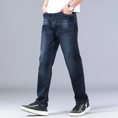 SHAN BAO cotton stretch men's straight loose loose summer thin jeans  spring classic brand casual lightweight jeans blue