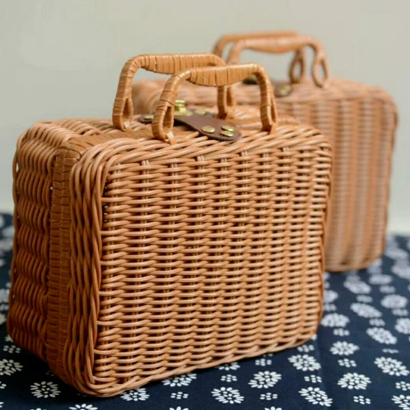 Retro PP Rattan Baskets Picnic Storage Basket Organization Storage