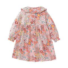 Jumping Meters 2-7T Floral  Princess Girls Dresses Collar Buttons Long Sleeve Baby Party Clothing