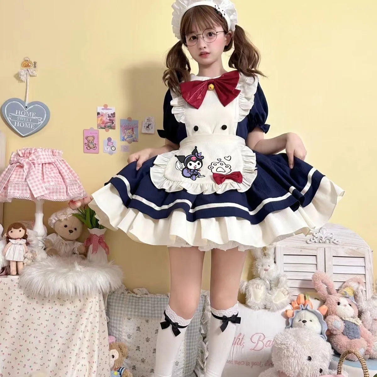 Anime Sanrios Hello Kittys Cinnamoroll Kuromi Lolita Skirt Kawaii Bow Cat Restaurant Apron Party Dresses