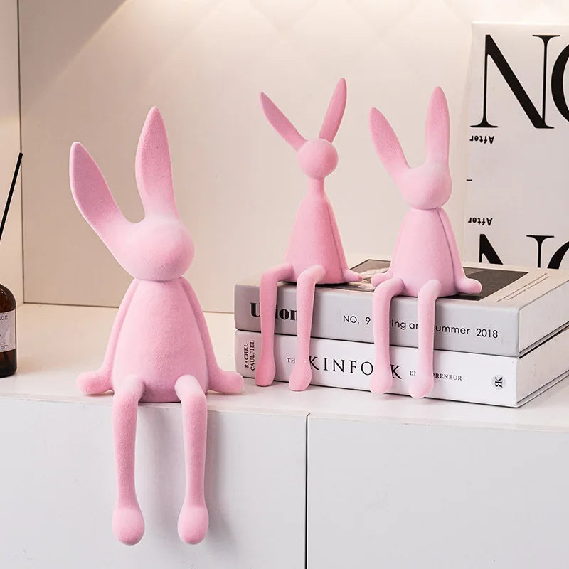 Home Decorate Flocking Figurines for Interior Gift Rabbit Statue Room Decor