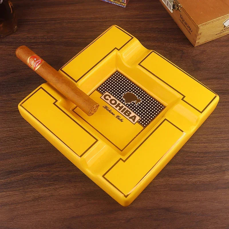 Cohiba Cigar Ashtray Large Ceramic 4 Slot Tray Creative Luxury Cigar Ashtray Desk Office Ashtray Smoking Accessories