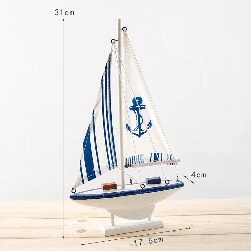 Mediterranean Style Sailing Home Accessories Wooden Sailboat Ornament