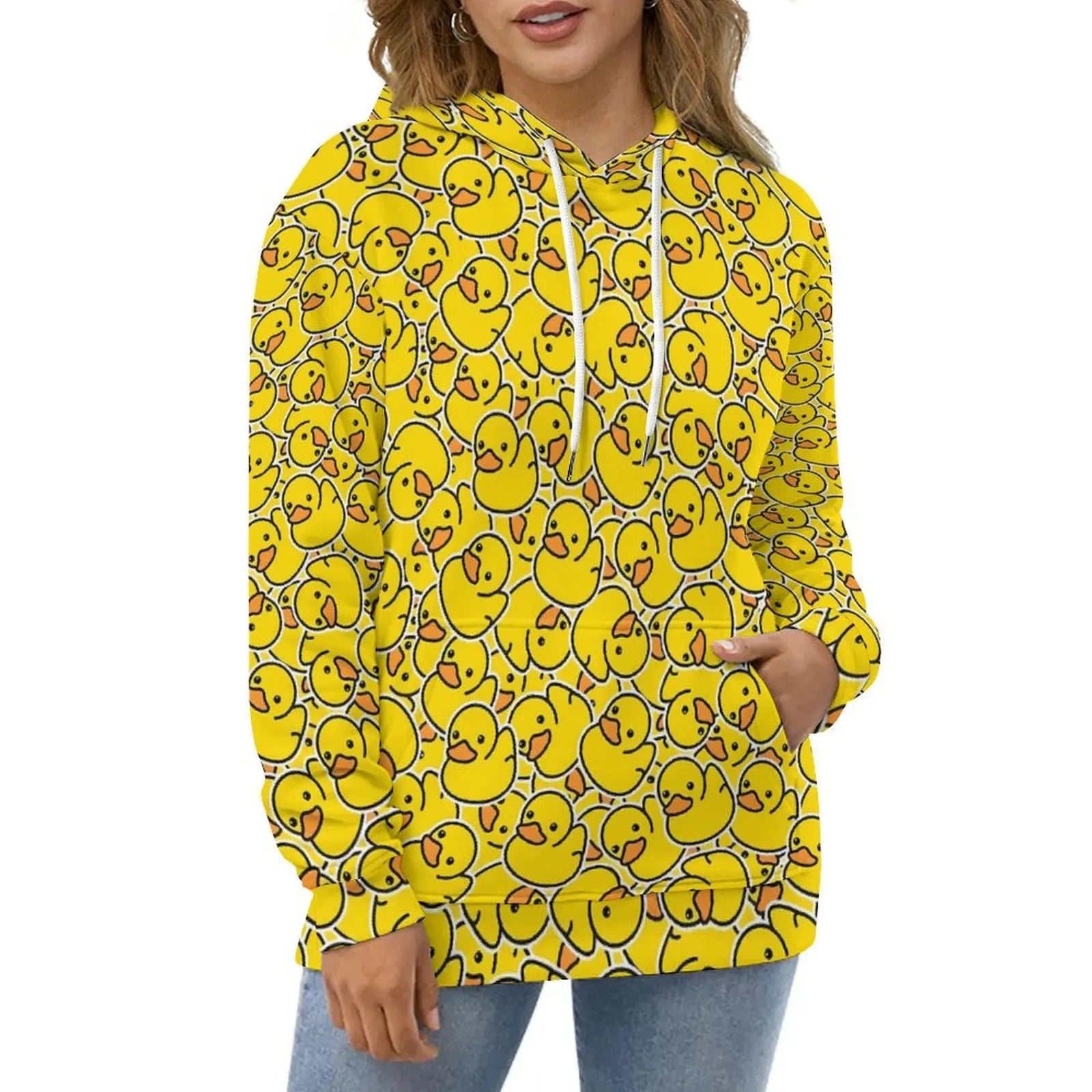 Rubber Ducks Print Hoodies Long-Sleeve Kawaii Animal Aesthetic Casual Hoodie