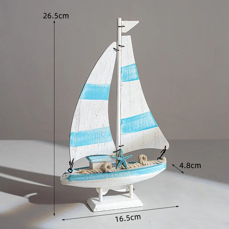 Mediterranean Style Sailing Home Accessories Wooden Sailboat Ornament