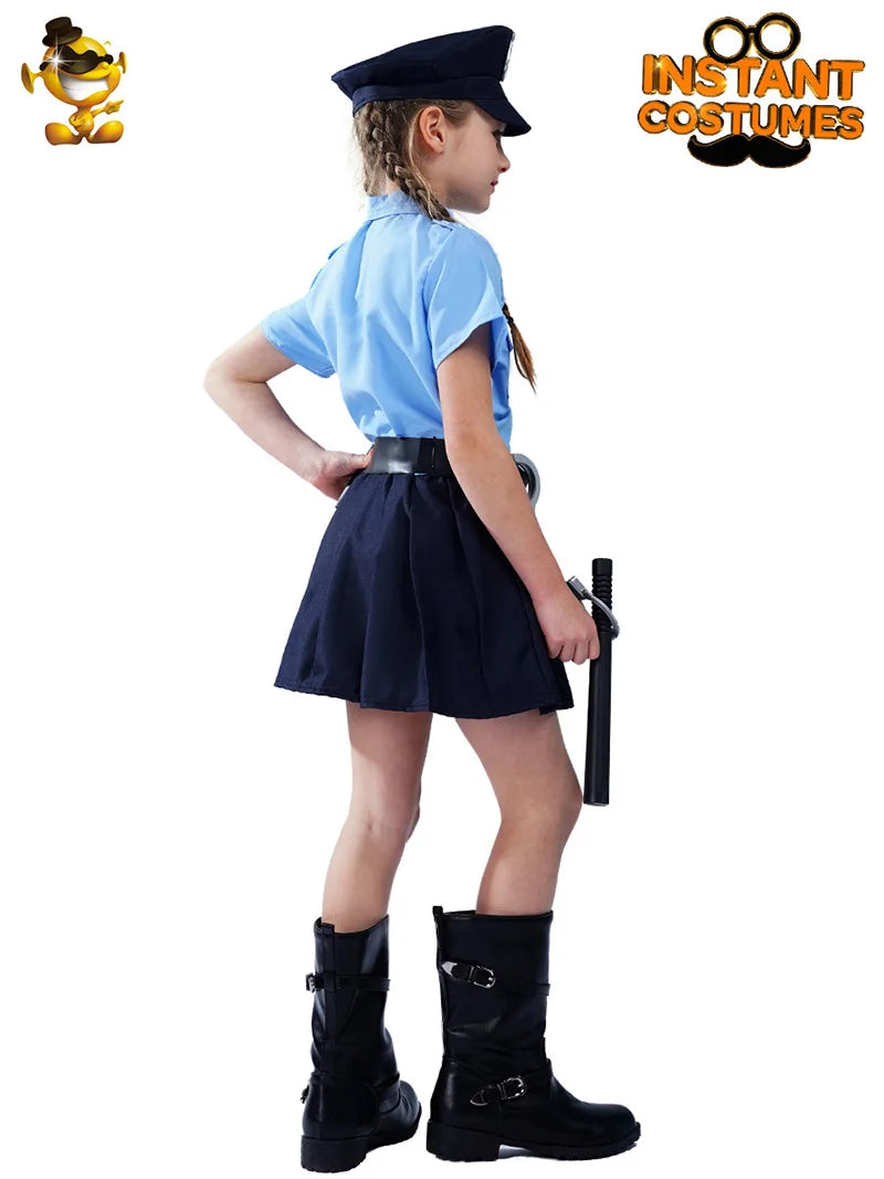 Gilrs Police Uniform Fantasia Cosplay Costume Child Halloween Party Dresses