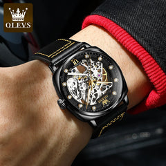 OLEVS Top Luxury Automatic Mechanical Watch Business Leather Strap Waterproof Luminous Watch