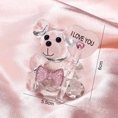 Valentines Day Gift I Love You Crystal Bear Glass Artificial Rose Flowers