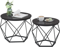 Small Coffee Table Set of 2, Round Coffee Table with Steel Frame