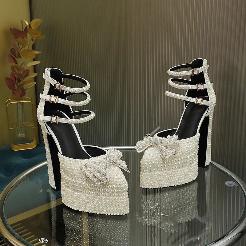 Wedding Bridal Party Water Platform Bow Sandals