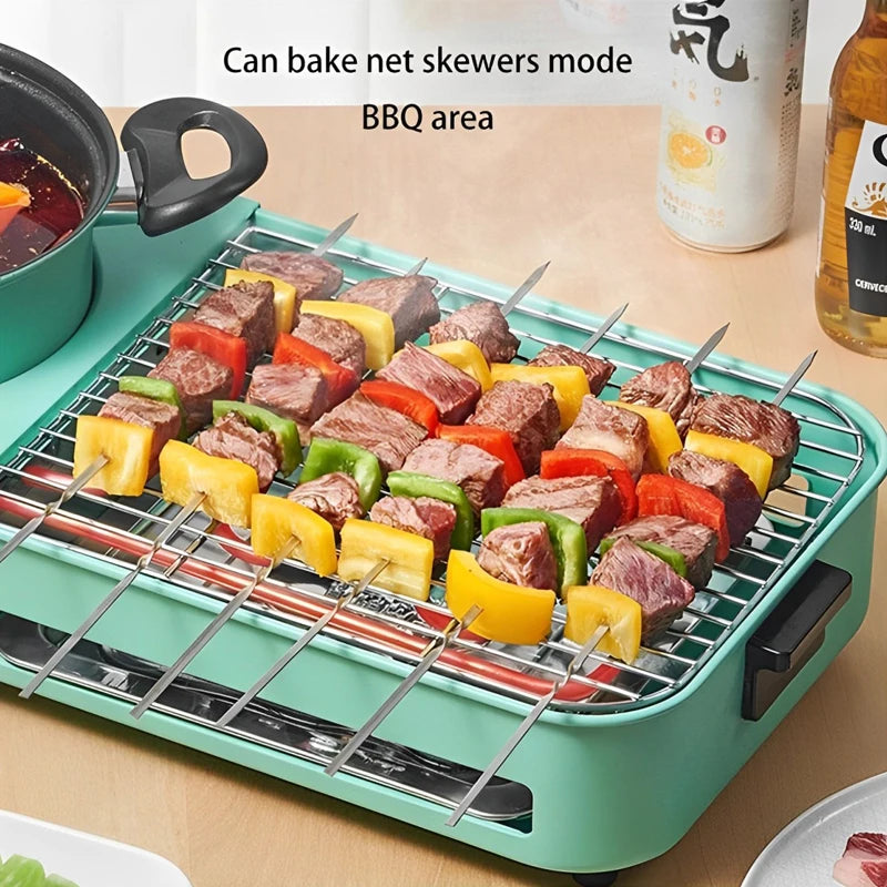 Multifunctional Electric Grills, Smokeless 3 in 1 Korean Style BBQ Hot Pot Multi cooker Machine, Non-Stick Electric Baking Pan