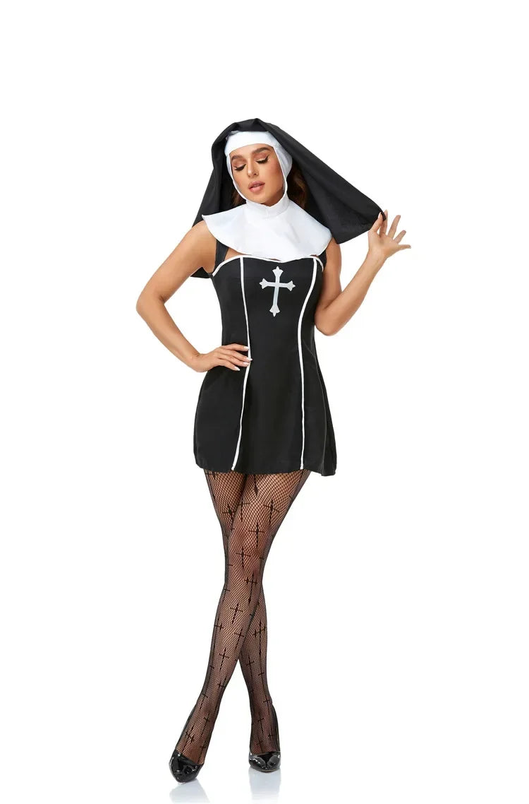 Easter Halloween Cosplay Party Costume Adult Nun Role Play Stage Fancy Party Dress