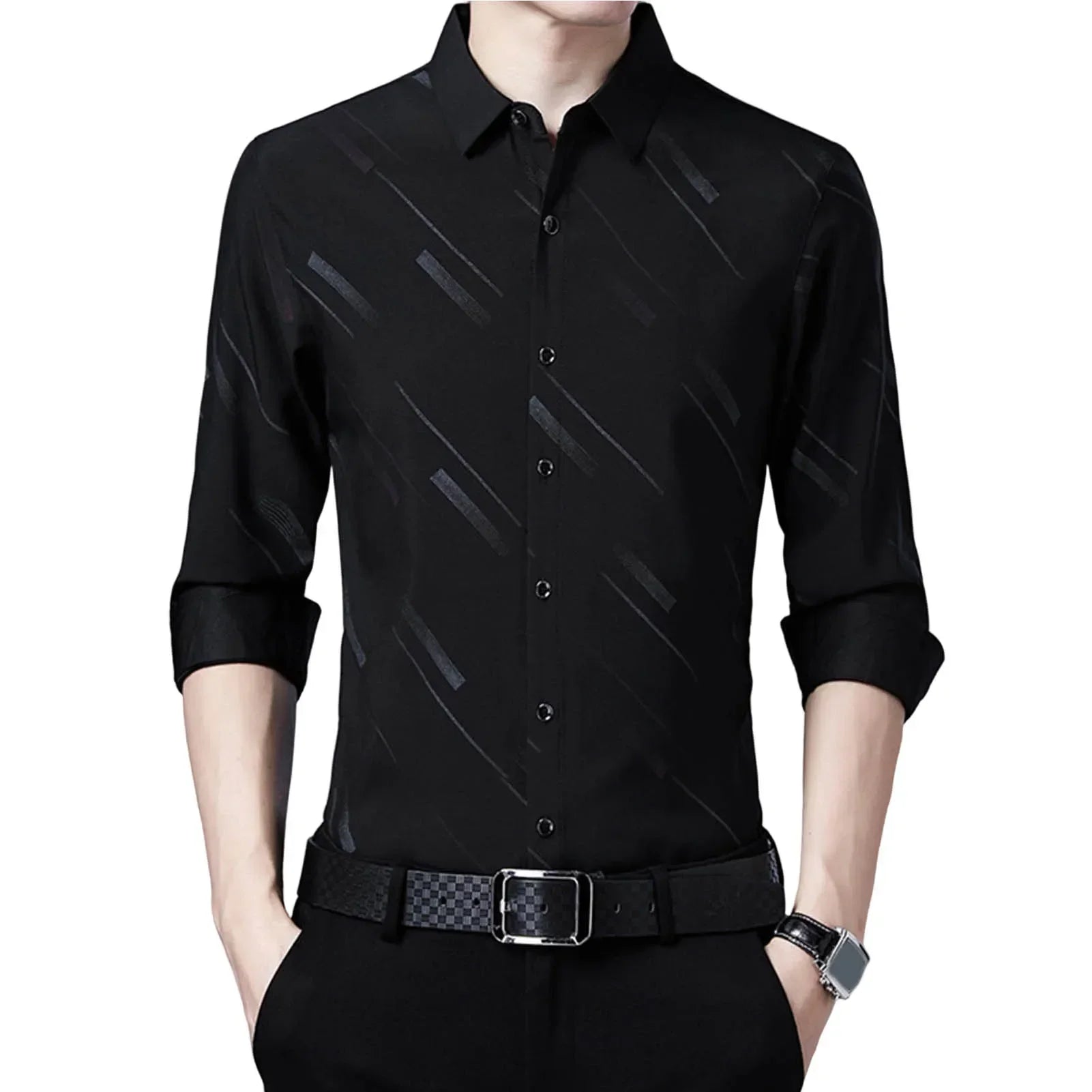 Men Shirt Plaid Print Turn down Collar Single breasted Formal Dress Shirt