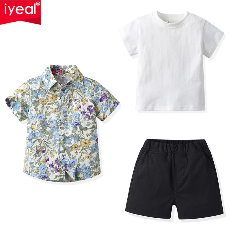 Boys Summer Suit Baby Fashion Short Sleeve Shirt +T-shirt+Shorts