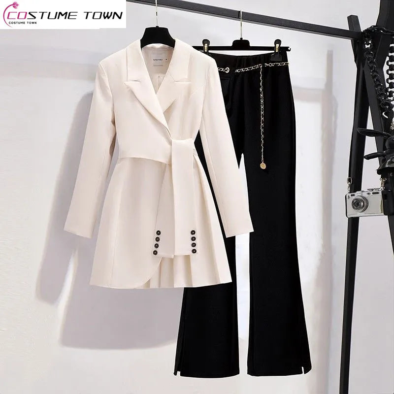 Suit Dress Jacket Blazer Chain Pants Two-piece Elegant Women's Pants Suit Office Outfits