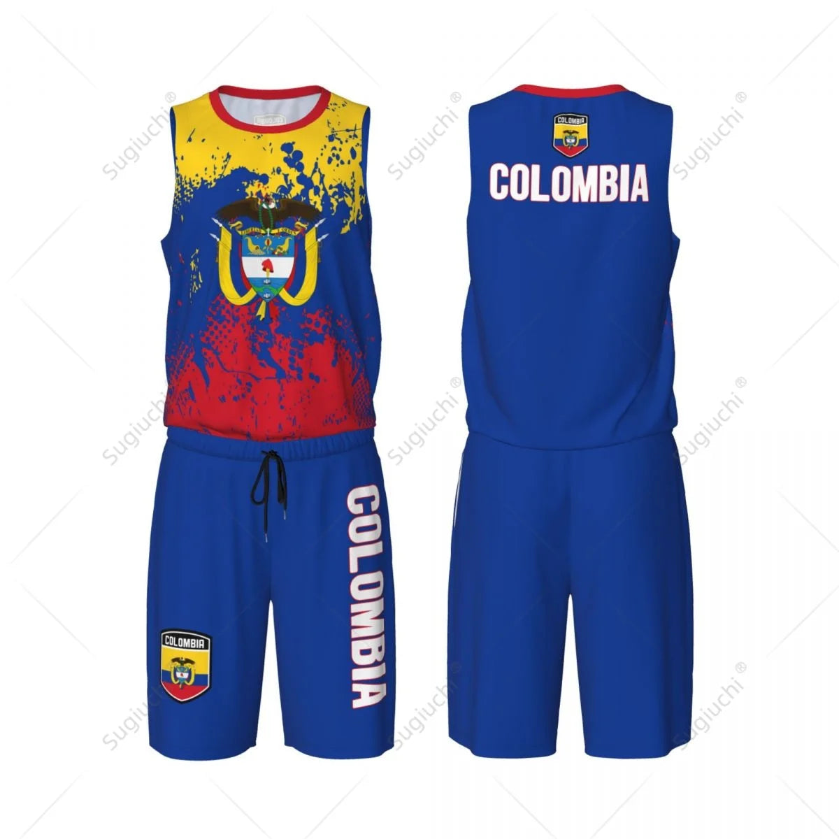 Men Colombia Flag Basketball Jersey Set Mesh Shirt & Pants Sleeveless Exclusive Team-up Custom Name Nunber Unisex